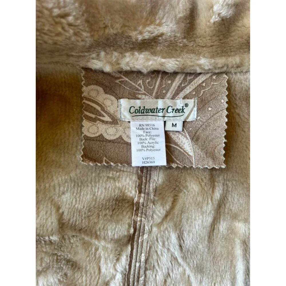 Coldwater Creek Womens Faux Fur Trimmed Sleeveless Vest Beige/Tan Medium - Picture 2 of 9
